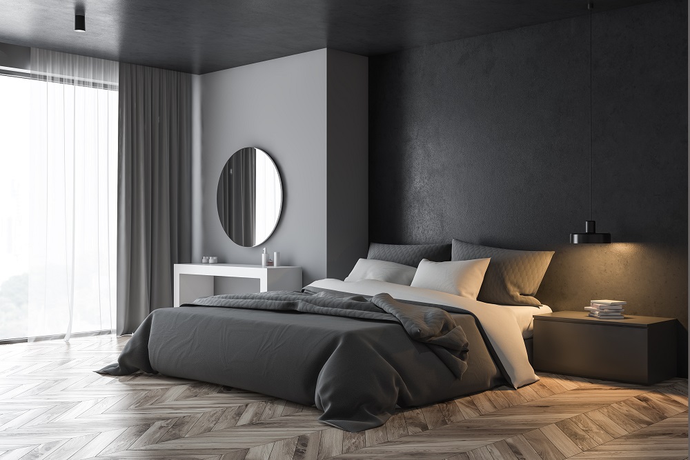 Charcoal Gray Contemporary Bedroom